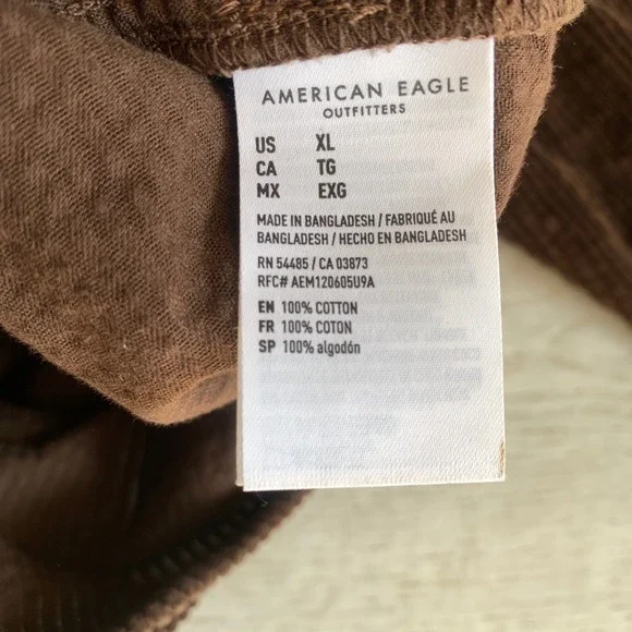 American Eagle Brown Corduroy Button Down Shirt Womens XL Long Sleeve Cotton - Picture 6 of 10